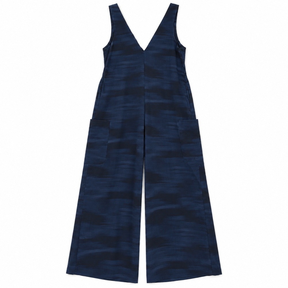 Athleta Sleeveless Jumpsuit Navy Black Abstract Wide Leg Pockets XS
